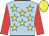 Light blue, yellow stars, red sleeves, yellow cap