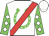 White, green horseshoe, red sash, white diamonds on green sleeves