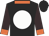 Black, white ball, brown sleeves, orange cuffs and collar
