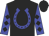 Black, blue horseshoe, black diamonds on blue sleeves