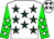 White, hunter green stars, white stars on green sleeves