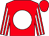 Red,  white ball, white stripes on sleeves