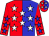 Red and blue halves, white stars, red and blue stars on white sleeves