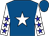 Royal blue, white star, blue stars on white sleeves