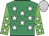 Emerald Green, white stars, white stars on green sleeves, silver cap