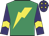 Emerald Green, yellow lightning bolt, yellow chevron on purple sleeves, yellow stars on purple cap