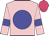 Pink, blue disc, blue bars on sleeves, rose cap