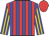 Red, blue stripes, blue and gold stripes on sleeves, red cap