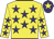 Yellow, purple stars, purple cap, yellow star