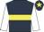 Dark blue, yellow hoop, white sleeves, dark blue cap, yellow star