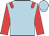 Light blue, red epaulets and sleeves, light blue cap