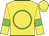 Yellow body, green circle, yellow sleeves, green armlets, yellow cap