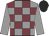 Grey body, garnet checked, grey arms, black cap