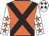Orange, black cross sashes, white sleeves with orange stars, white cap with black stars