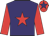 Purple body, red star, red arms, red cap, purple star