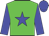 green, blue star, blue sleeves and cap