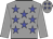 grey, blue stars, grey sleeves, grey cap, blue stars