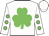 White, green shamrock, green spots on sleeves, white cap
