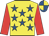 Yellow, royal blue stars, red sleeves, yellow & royal blue quartered cap