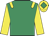 Emerald green, yellow epaulettes & sleeves, yellow cap, emerald green diamond