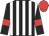 Black and white stripes, black sleeves, red armlets, red cap