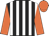 Black and white stripes, orange sleeves and cap