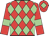 Red and light green diamonds, red sleeves, light green armlets and diamond on cap