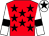 Red, black stars, white sleeves, black armlets and star on white cap