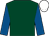 Dark green, royal blue sleeves, white cap