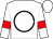 White, black circle, red bars on sleeves
