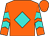 Orange, turquoise diamond, turquoise chevrons on sleeves