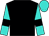 Black, black bars on turquoise sleeves, turquoise cap