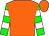 Orange, green sleeves with white hoops, orange cap