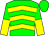 Green, yellow chevrons, green & yellow halved sleeves, green cap