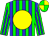 Green, blue stripes, yellow disc, quartered cap