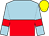 light blue and red halved horizontally, red armlets on sleeves, yellow cap