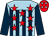 light Blue, dark blue stripes, light blue Yoke, red stars, dark blue sleeves, red cap, white stars