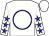 White, blue circle, blue stars on sleeves