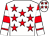 White, red stars, red sleeves, white hoops and cuffs