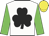 White, black shamrock, green sleeves, yellow cap