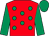 red, emerald green spots, emerald green sleeves and cap