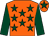 Orange, dark green stars and sleeves, orange cap, dark green star