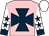 pink, dark blue maltese cross, white sleeves, dark blue stars and cuffs, white cap,