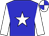Blue body, white star, white arms, white cap, blue quartered