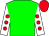 green, red spots on white sleeves, red cap
