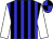 Blue, black stripes, white sleeves, blue and black quartered cap