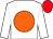 White, orange ball, red cap