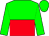 green and red halved horizontally, green sleeves and cap