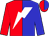 Red and blue halves, white lightning bolt