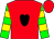 Red, black heart, green and yellow hoops on sleeves